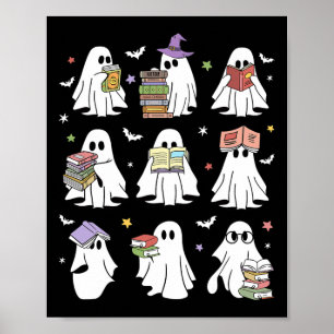 Funny Ghost Book Reading Halloween Books Lover Tea Poster