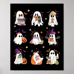 Funny Ghost Book Reading Halloween Books Lover Tea Poster