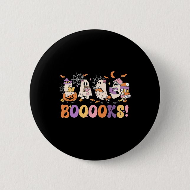Funny Ghost Book Reading Halloween Booooks Lover T 2 Inch Round Button (Front)