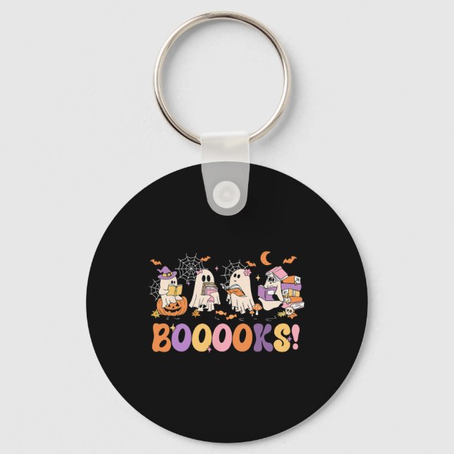 Funny Ghost Book Reading Halloween Booooks Lover T Keychain (Front)