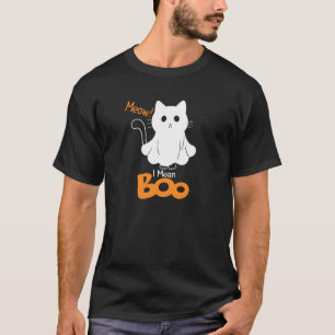 Funny Ghost Cat Meow I Mean Boo Pumpkin Moon Hallo T-Shirt