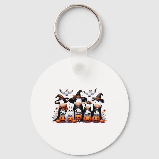 Funny Ghost Cows Halloween Animals Cow Owls Spooky Keychain (Front)