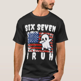 Funny Ghost Dabbing with American Flag | Six Seven T-Shirt
