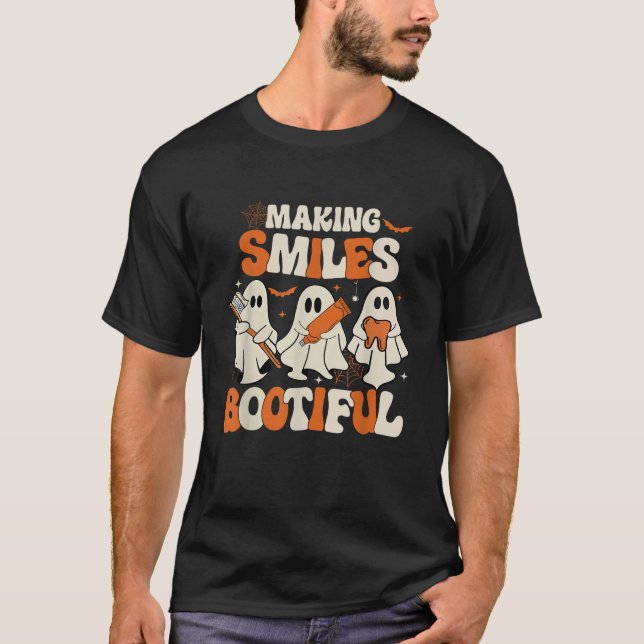 Funny Ghost Dentist Halloween Making Smiles Bootif T-Shirt (Front)