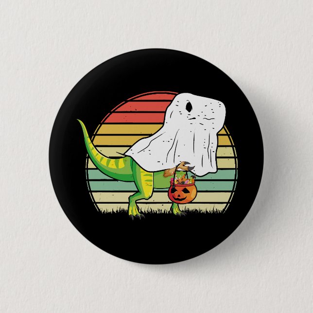 Funny Ghost Dinosaur Halloween 2 Inch Round Button (Front)