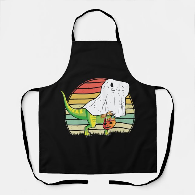 Funny Ghost Dinosaur Halloween Apron (Front)