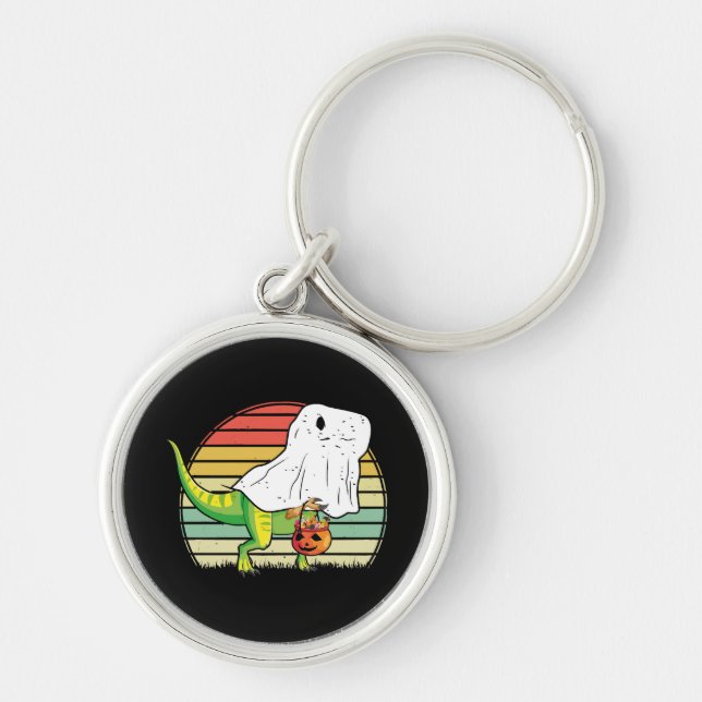 Funny Ghost Dinosaur Halloween Keychain (Front)