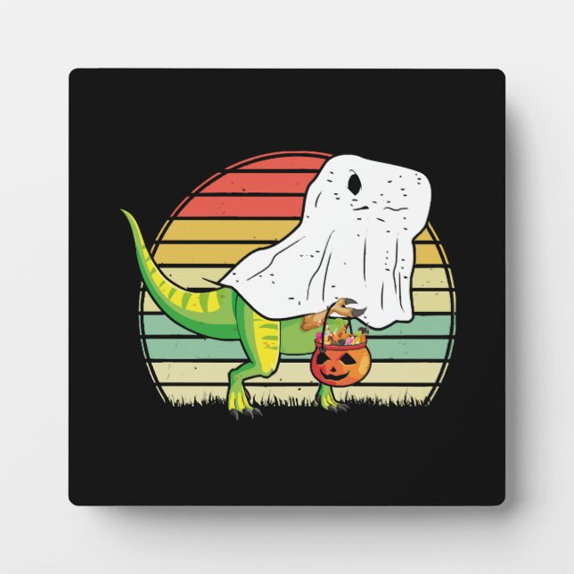 Funny Ghost Dinosaur Halloween Plaque (Front)