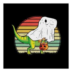 Funny Ghost Dinosaur Halloween Poster