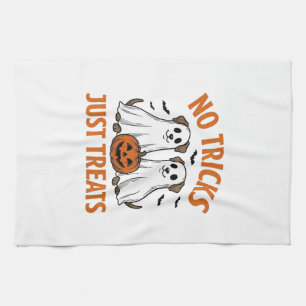 Funny Ghost Dog Halloween No Tricks Just Treats De Kitchen Towel
