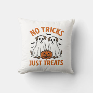 Funny Ghost Dog Halloween No Tricks Just Treats De Throw Pillow