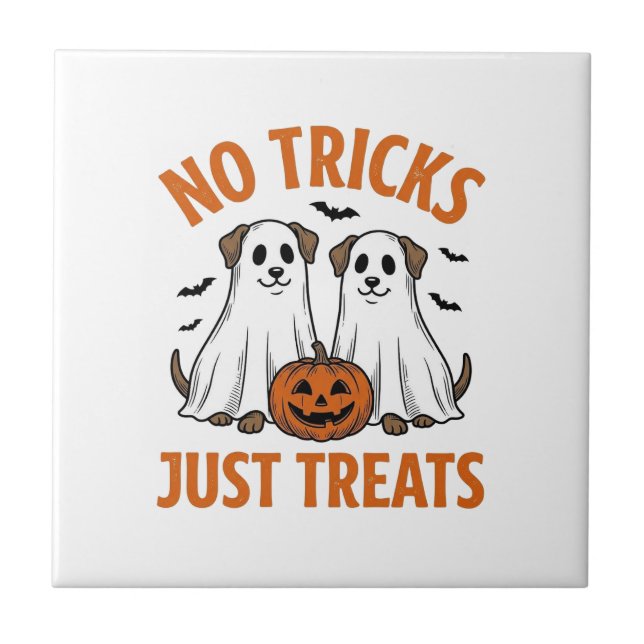 Funny Ghost Dog Halloween No Tricks Just Treats De Tile (Front)