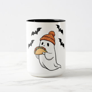 Funny Ghost Eating Tacos Spooky Taco Halloween Foo Two-Tone Coffee Mug