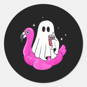 Funny Ghost Flamingo Float Pool Spooky Summer Summ Classic Round Sticker