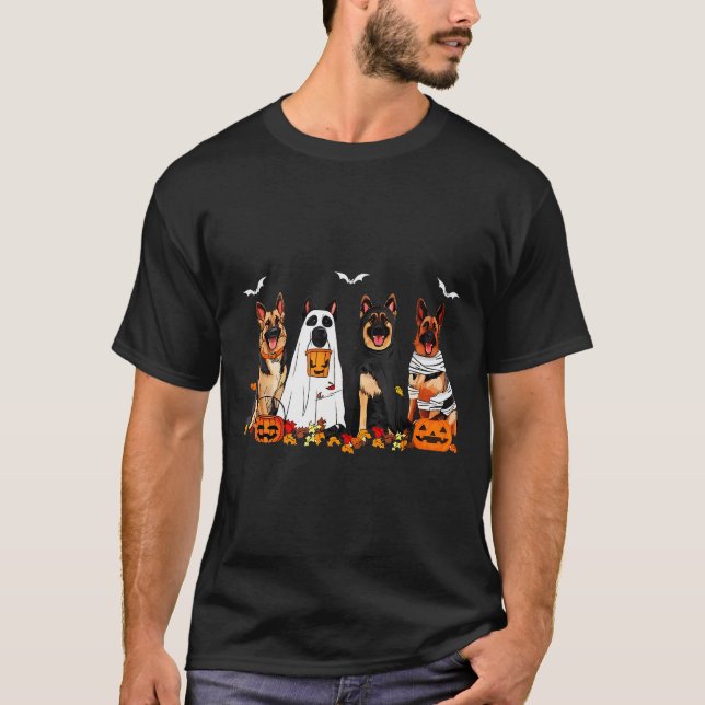 Funny Ghost German Shepherd Halloween Dog Mom Dog  T-Shirt (Front)