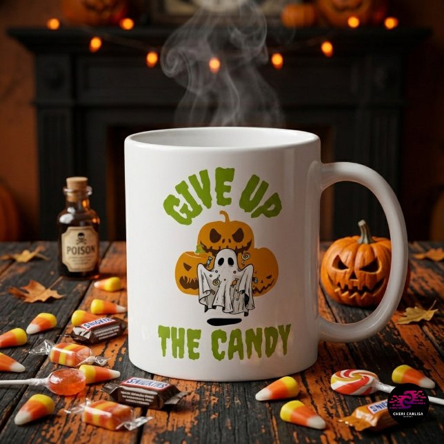 Funny Ghost Give Up The Candy Halloween Coffee Mug (Candy first. Questions later. 🎃🍬)