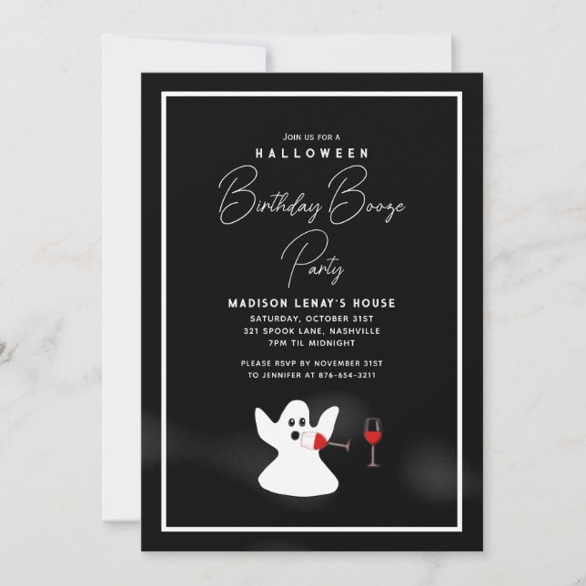 Funny Ghost Halloween Booze Birthday Party Invitation (Front)