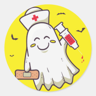 Funny Ghost Halloween Nurse Spooky Holiday Classic Round Sticker