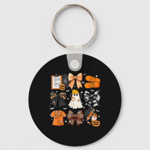 Funny Ghost Happy Halloween Coquette Bow Spooky Se Keychain