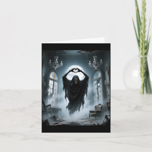 Funny ghost heart hands scary face halloween card
