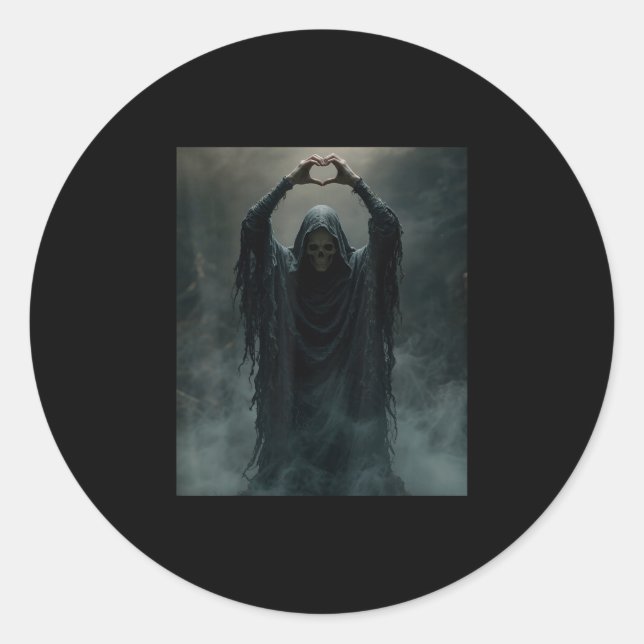 Funny ghost heart hands scary face halloween classic round sticker (Front)