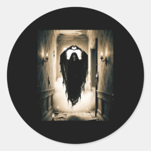 Funny ghost heart hands scary face halloween classic round sticker