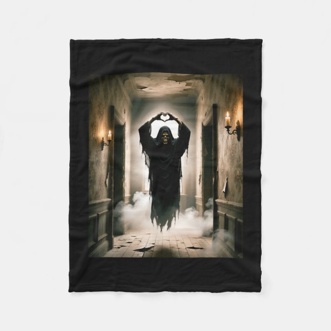 Funny ghost heart hands scary face halloween fleece blanket (Front)