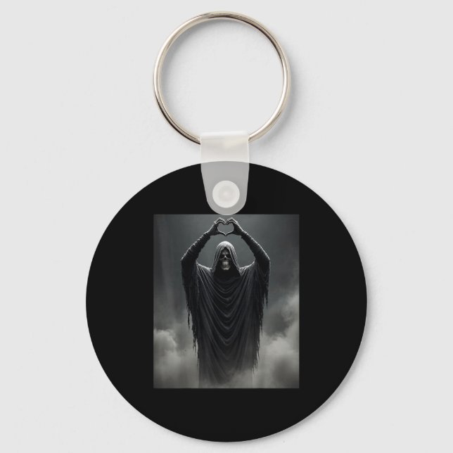 Funny ghost heart hands scary face halloween keychain (Front)