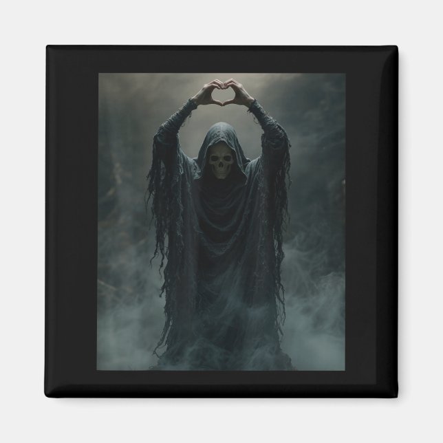 Funny ghost heart hands scary face halloween magnet (Front)