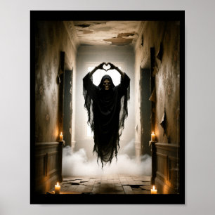 Funny ghost heart hands scary face halloween poster