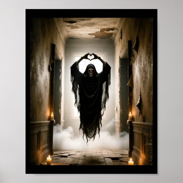 Funny ghost heart hands scary face halloween poster (Front)