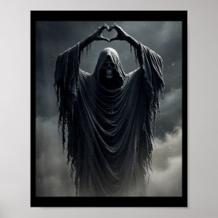 Funny ghost heart hands scary face halloween poster