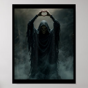 Funny ghost heart hands scary face halloween poster