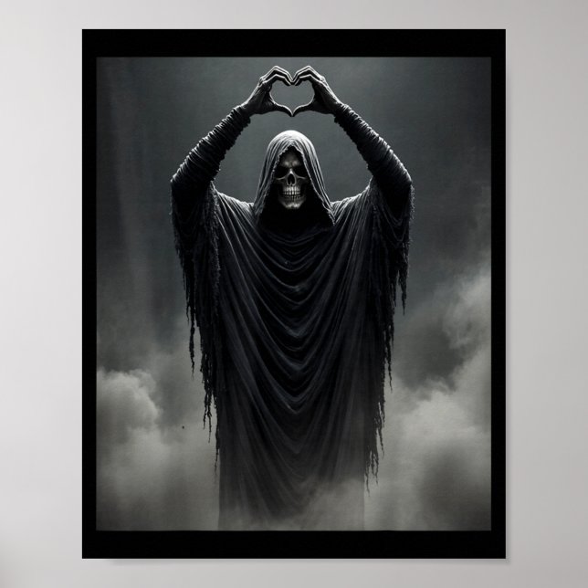 Funny ghost heart hands scary face halloween poster (Front)