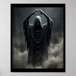 Funny ghost heart hands scary face halloween poster