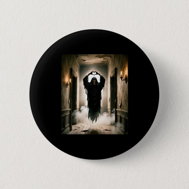 Funny ghost heart hands scary face horror poster 2 inch round button (Front)