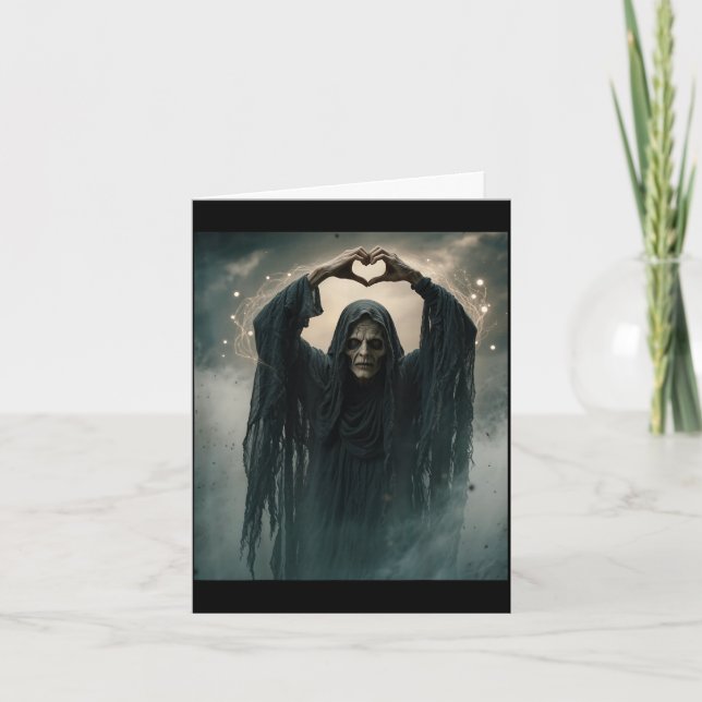 Funny ghost heart hands scary face horror poster card (Front)