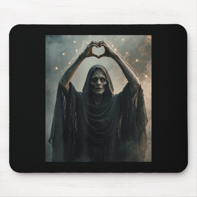 Funny ghost heart hands scary face horror poster mouse pad (Front)