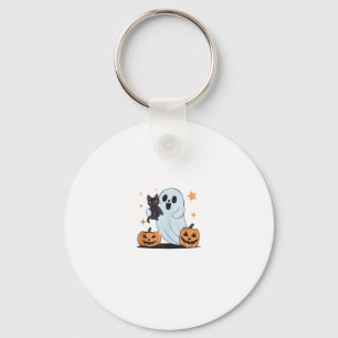 Funny Ghost Holding A Black Cat Lazy Halloween Spo Keychain
