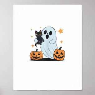 Funny Ghost Holding A Black Cat Lazy Halloween Spo Poster