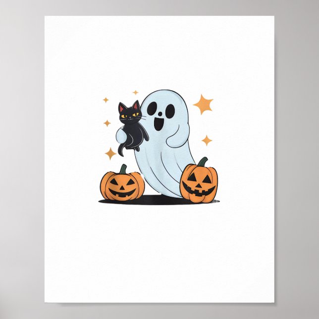 Funny Ghost Holding A Black Cat Lazy Halloween Spo Poster (Front)