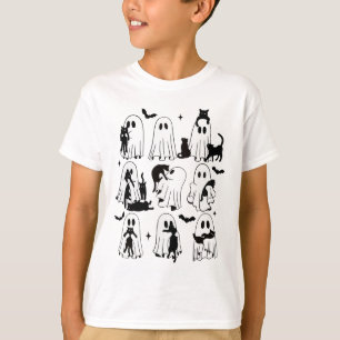 Funny Ghost Holding A Black Cat Lazy Halloween Spo T-Shirt