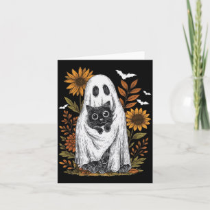 Funny Ghost Holding Black Cat Halloween Ghost Cat Card