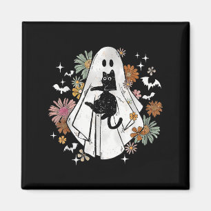 Funny Ghost Holding Black Cat Halloween Ghost Cat Magnet
