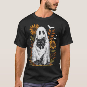 Funny Ghost Holding Black Cat Halloween Ghost Cat T-Shirt