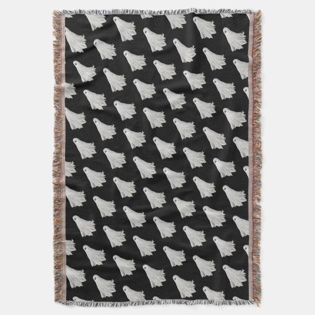 Funny Ghost Of Halloween Past Drawing Throw Blanket (Front Vertical)