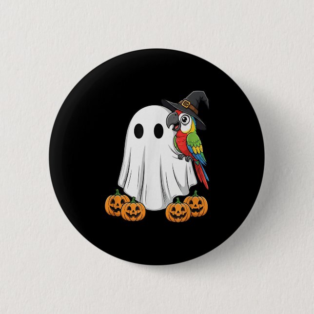 Funny Ghost Parrot Pumpkin Halloween Kids Mens Wom 2 Inch Round Button (Front)