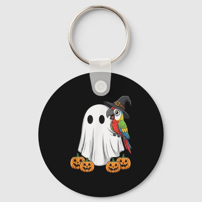 Funny Ghost Parrot Pumpkin Halloween Kids Mens Wom Keychain (Front)