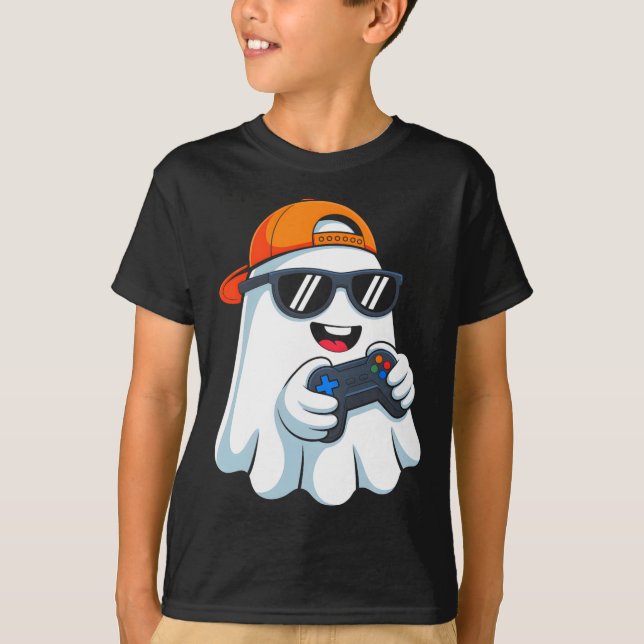 Funny Ghost Playing Video Game Halloween Gaming Bo T-Shirt (Front)