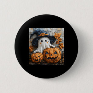 Funny Ghost Pumpkin Cute Halloween Patchwork Art 1 2 Inch Round Button